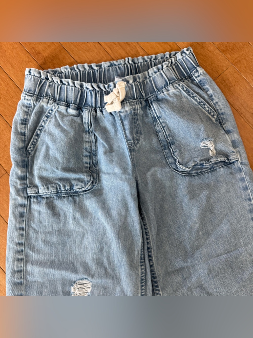 LIMITED TOO Size Large 12/14 Girls Wide Legged Distressed Pull On Jeans - Picture 2 of 5